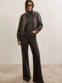 New Reiss Chocolate Brown Sakura Petite Patch-Pocket Flared Jeans