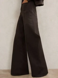 New Reiss Chocolate Brown Sakura Petite Patch-Pocket Flared Jeans