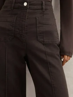 New Reiss Chocolate Brown Sakura Petite Patch-Pocket Flared Jeans