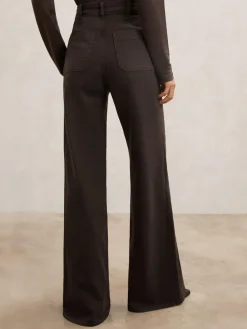 New Reiss Chocolate Brown Sakura Petite Patch-Pocket Flared Jeans