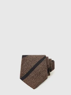 Online Reiss Sante Wool-Silk Striped Tie Chocolate Brown