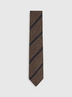 Online Reiss Sante Wool-Silk Striped Tie Chocolate Brown