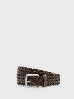 Reiss Chocolate Carlton Leather Woven Belt^ Belts & Braces