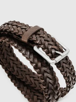 Reiss Chocolate Carlton Leather Woven Belt^ Belts & Braces