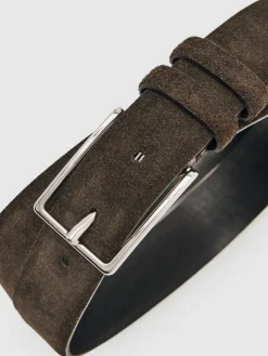 Sale Reiss Dante Suede Belt Chocolate