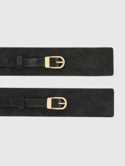 Clearance Reiss Chocolate Petula Suede Double-Buckle Corset Waist Belt