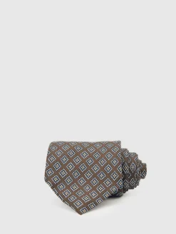 Hot Reiss Bortolo Silk Floral Medallion-Print Tie Chocolate/Charcoal