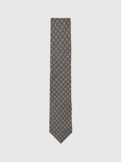 Hot Reiss Bortolo Silk Floral Medallion-Print Tie Chocolate/Charcoal