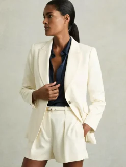 Clearance Reiss Cream Millie Single-Pleat Tailored Shorts