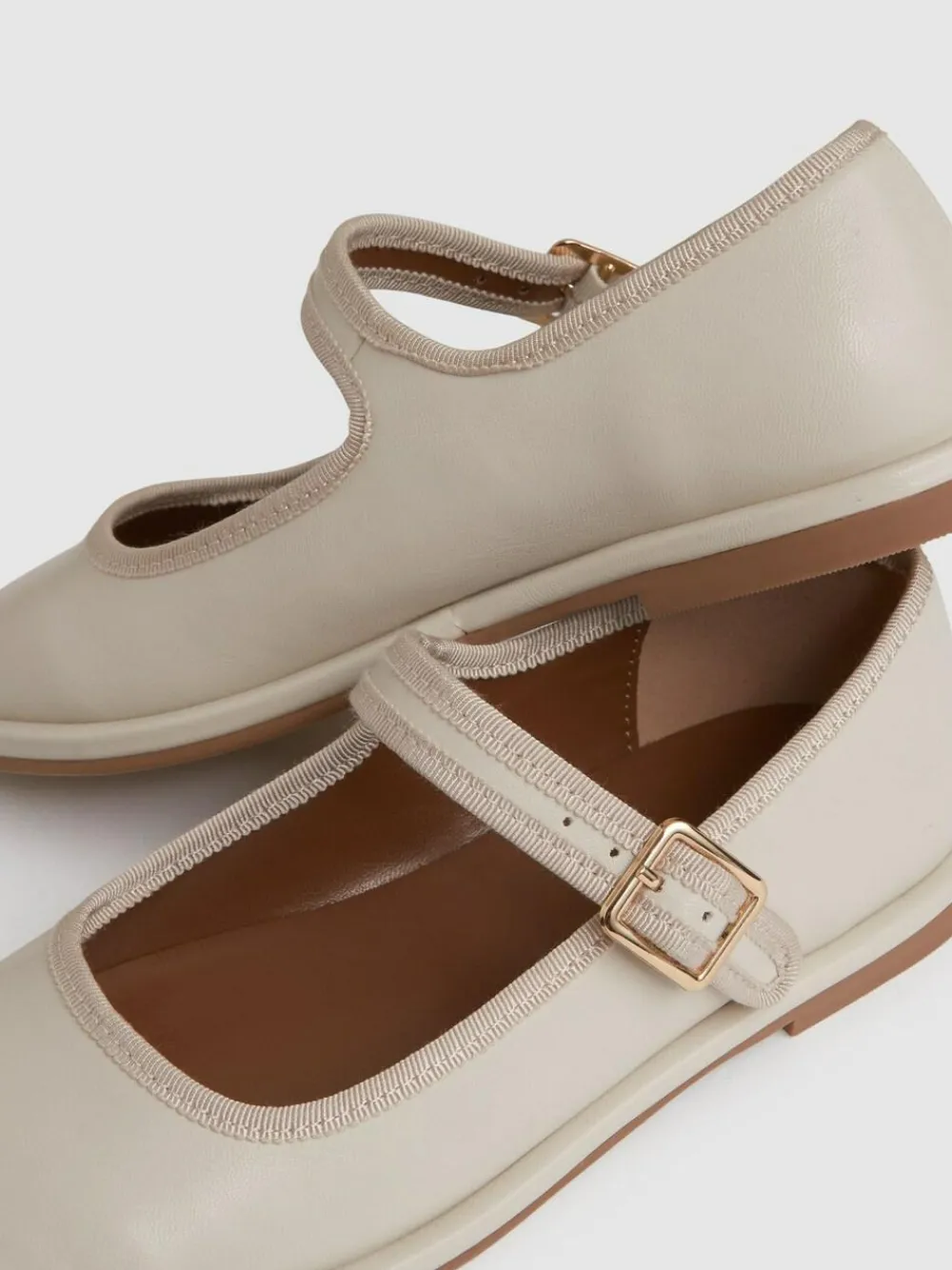 Sale Reiss Cream Nicole Girls' Leather Mary-Jane Ballet Pumps