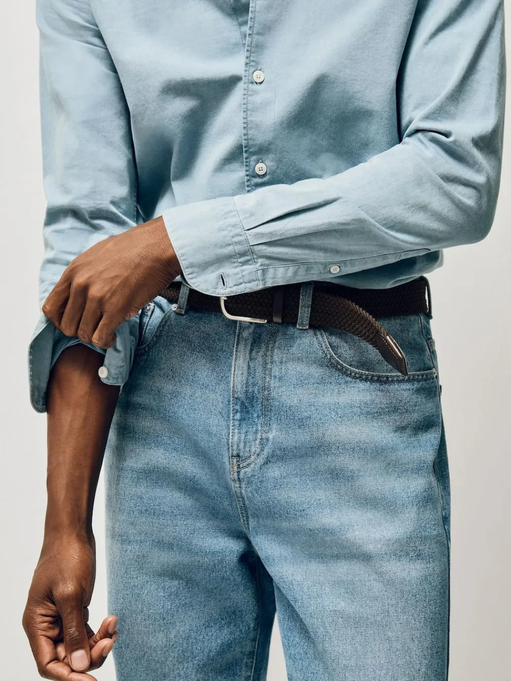 Online Reiss Elmont Basket Weave Belt Dark Brown