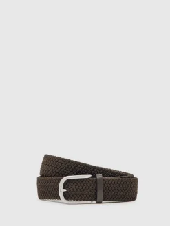 Online Reiss Elmont Basket Weave Belt Dark Brown