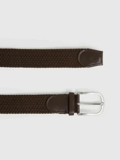 Online Reiss Elmont Basket Weave Belt Dark Brown