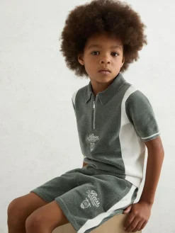 Reiss Dark Sage Green/White Trenton 9-13 yrs Chenille Tipped Motor Cars Shorts^ Shorts