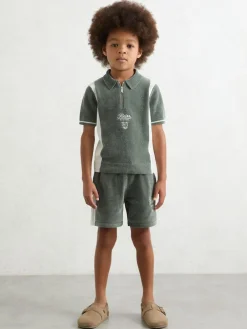 Reiss Dark Sage Green/White Trenton 3-9 yrs Chenille Tipped Motor Cars Shorts