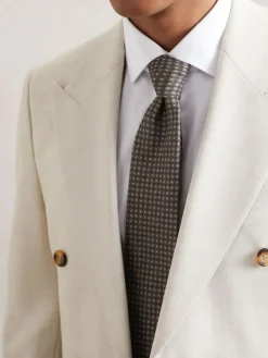 Reiss Dark Sage Multi Nicolo Micro-Square Print Tie With Wool^ Ties & Pocket Squares