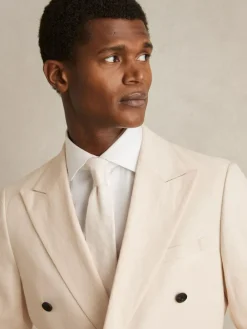 Outlet Reiss Ecru Elio Linen Textured Tie