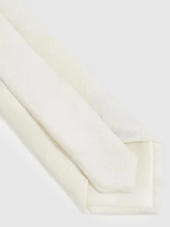 Outlet Reiss Ecru Elio Linen Textured Tie