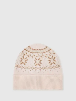 Reiss Ecru Farah Junior Fair Isle Hat And Scarf Set With Wool^ Hats