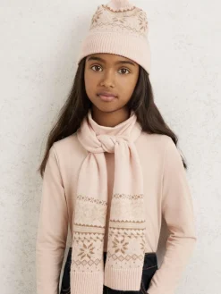 Reiss Ecru Farah Junior Fair Isle Hat And Scarf Set With Wool^ Hats