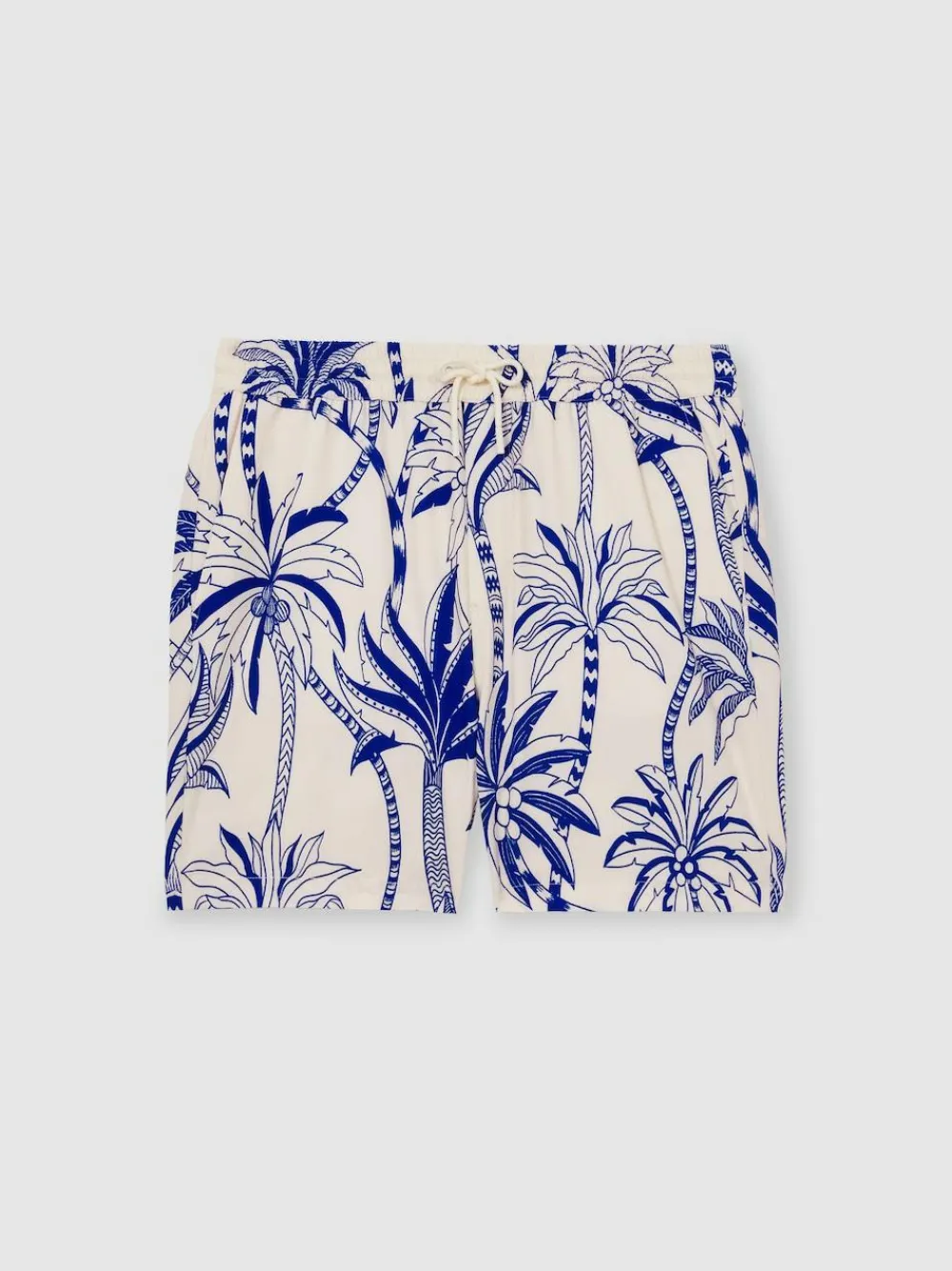 New Reiss Ganetti Palm Print Swim Shorts French Blue/White