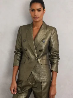 Reiss Sienna Double-Breasted Metallic Suit Blazer with Cotton^Women Suits & Tailoring|Blazers