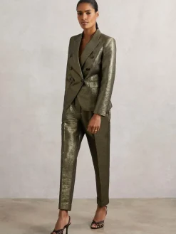 Reiss Sienna Double-Breasted Metallic Suit Blazer with Cotton^Women Suits & Tailoring|Blazers