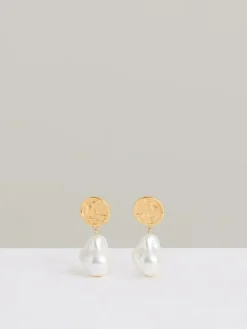 Hot Reiss Gold Tone Maya Molten Faux-Pearl Drop Earrings