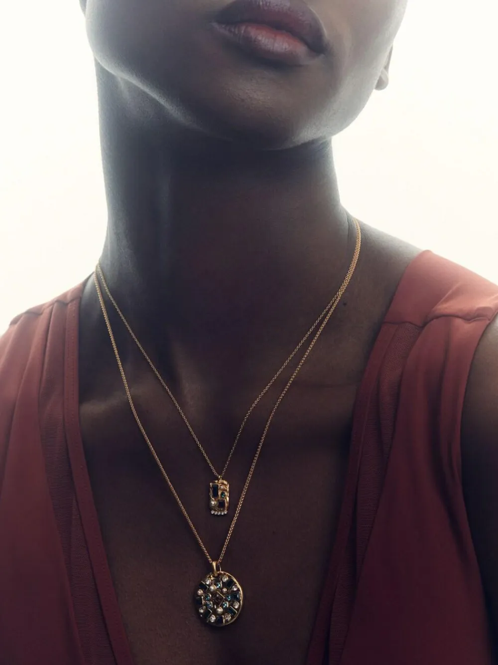 Discount Reiss Gold Tone Skylar Crystal Rectangle Pendant Necklace