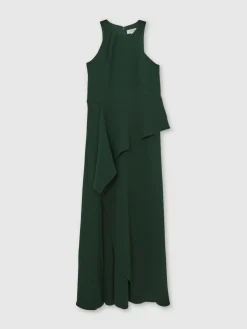 Discount Reiss Green Gabriella Ruffled Slash-Detail Maxi Dress