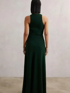 Discount Reiss Green Gabriella Ruffled Slash-Detail Maxi Dress