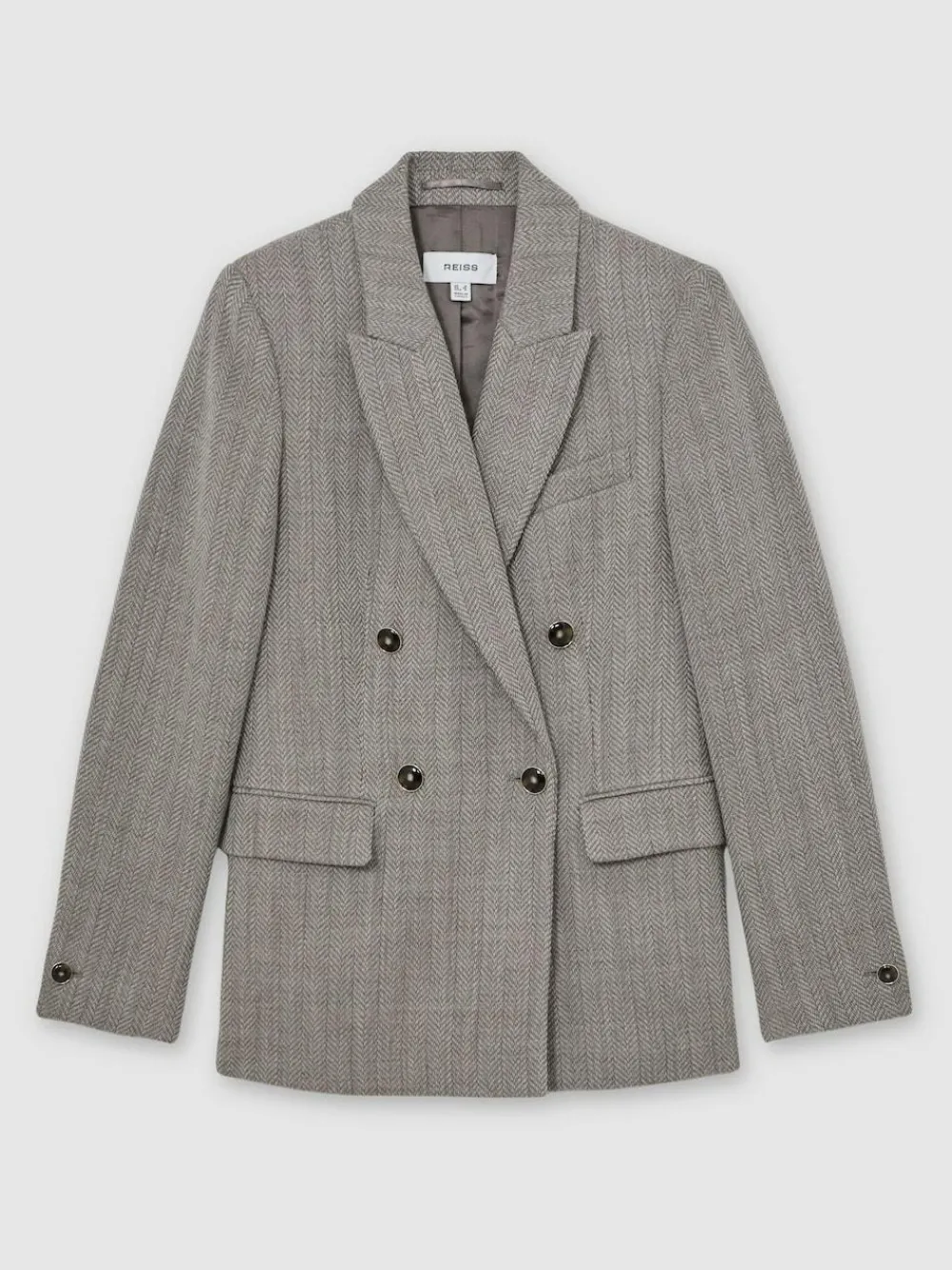 Reiss Grey Ember Herringbone Double-Breasted Blazer Wool-Cotton^Women Suits & Tailoring|Blazers