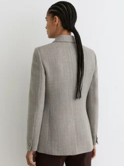 Reiss Grey Ember Herringbone Double-Breasted Blazer Wool-Cotton^Women Suits & Tailoring|Blazers