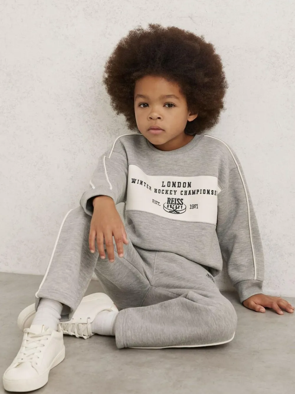 Reiss Grey Melange Owen 3-9 yrs Cotton-Blend Hockey Sweatshirt with Contrast-Piping^ Cosy Club