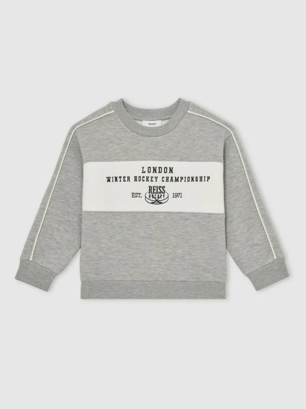 Reiss Grey Melange Owen 3-9 yrs Cotton-Blend Hockey Sweatshirt with Contrast-Piping^ Cosy Club