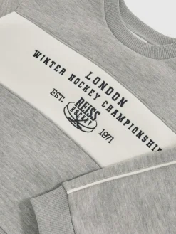 Reiss Grey Melange Owen 3-9 yrs Cotton-Blend Hockey Sweatshirt with Contrast-Piping^ Cosy Club