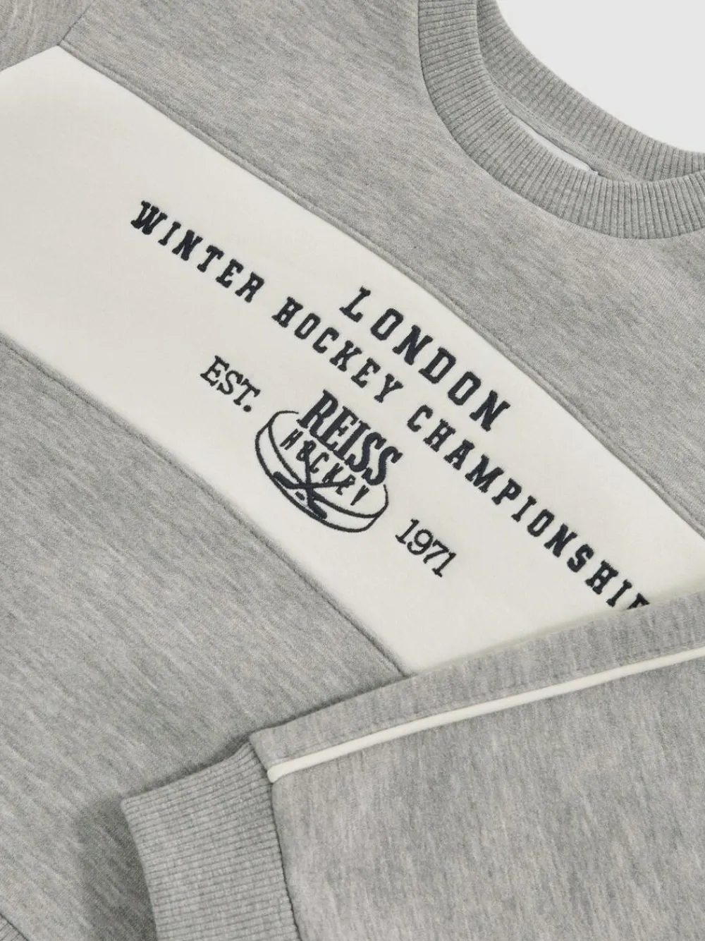 Reiss Grey Melange Owen 3-9 yrs Cotton-Blend Hockey Sweatshirt with Contrast-Piping^ Cosy Club