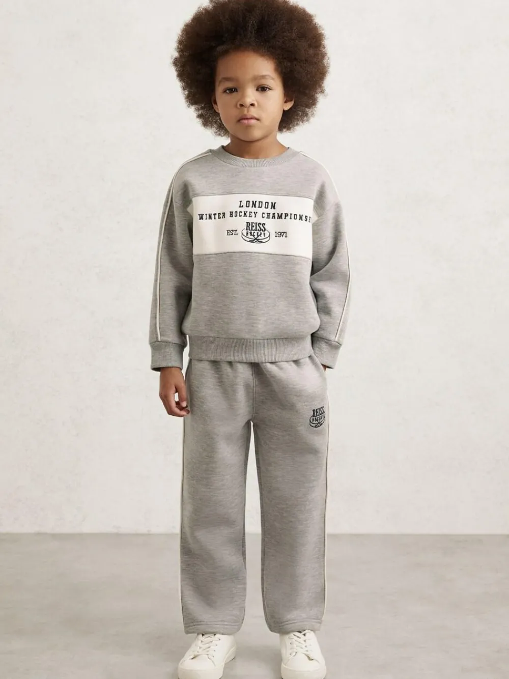 Sale Reiss Grey Melange Owen 9-13 yrs Cotton-Blend Hockey Sweatshirt with Contrast-Piping