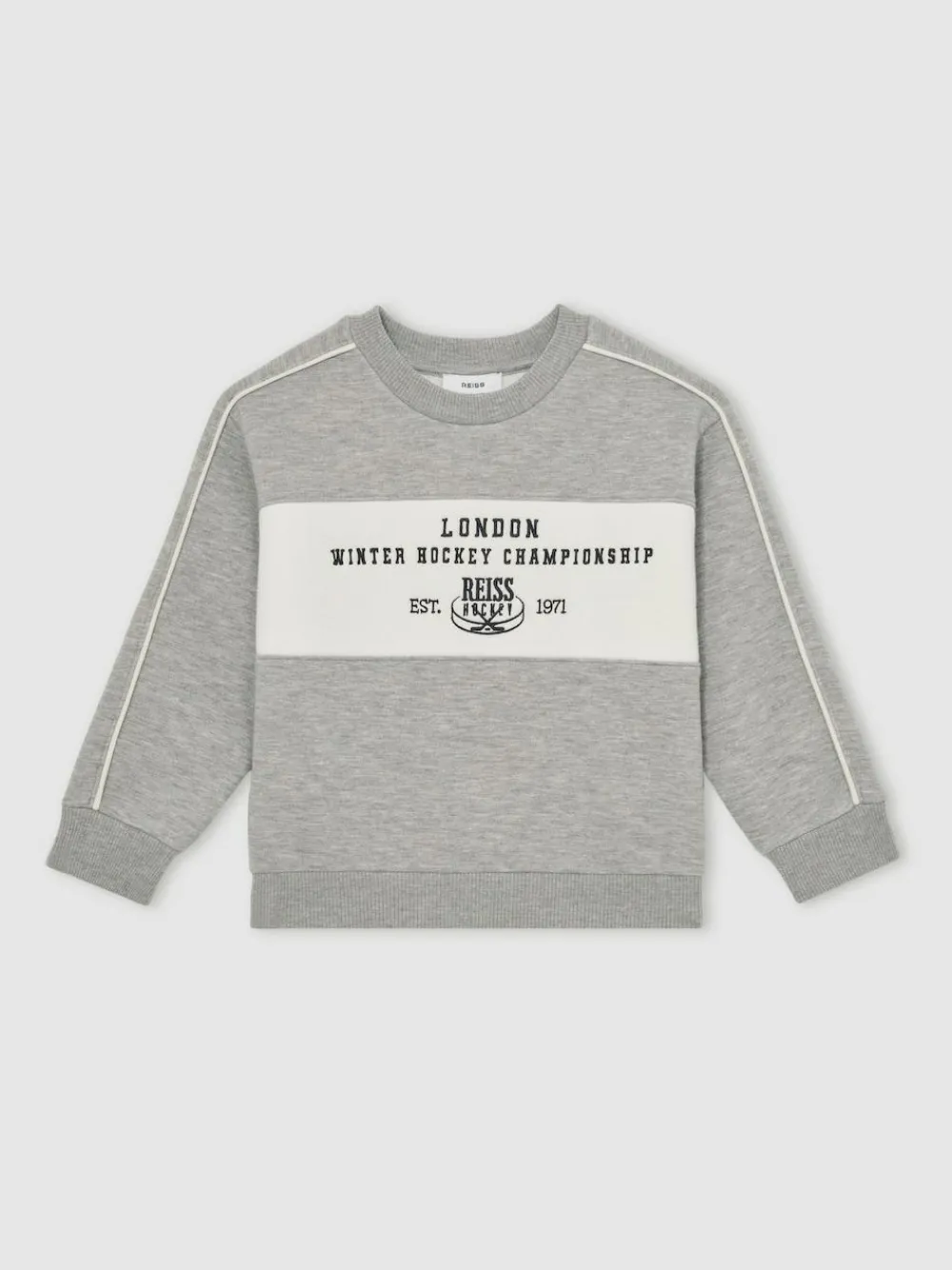 Sale Reiss Grey Melange Owen 9-13 yrs Cotton-Blend Hockey Sweatshirt with Contrast-Piping