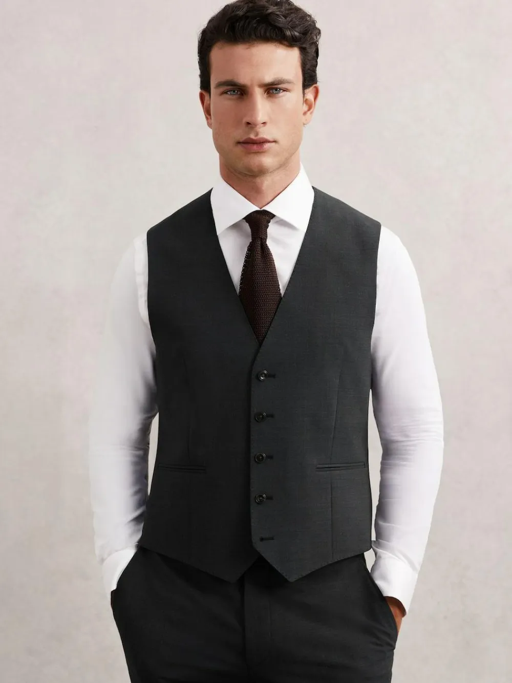 Discount Reiss Promise Wool-Blend Tailored-Fit Waistcoat Grey