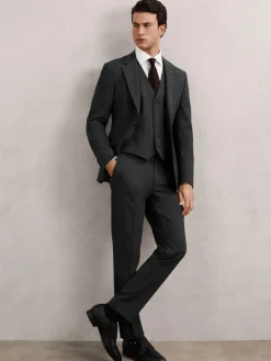 Discount Reiss Promise Wool-Blend Tailored-Fit Waistcoat Grey