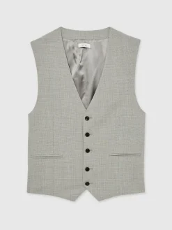 Reiss Grey Slice Puppytooth-Check Suit Waistcoat Wool-Blend^ Vests