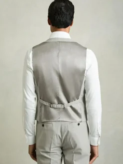 Reiss Grey Slice Puppytooth-Check Suit Waistcoat Wool-Blend^ Vests
