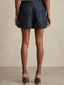 Sale Reiss Ashby Linen Shorts Indigo