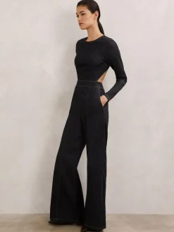New Reiss Indigo Blue Sanata Wide-Leg Open-Back Denim Jumpsuit