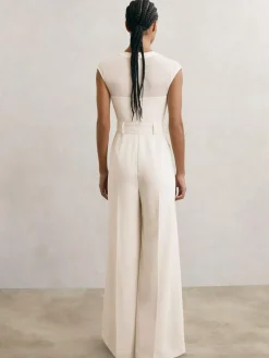 Reiss Ivory Alba Sheer-Panel Wide-Leg Belted Jumpsuit^Women Jumpsuits & Playsuits