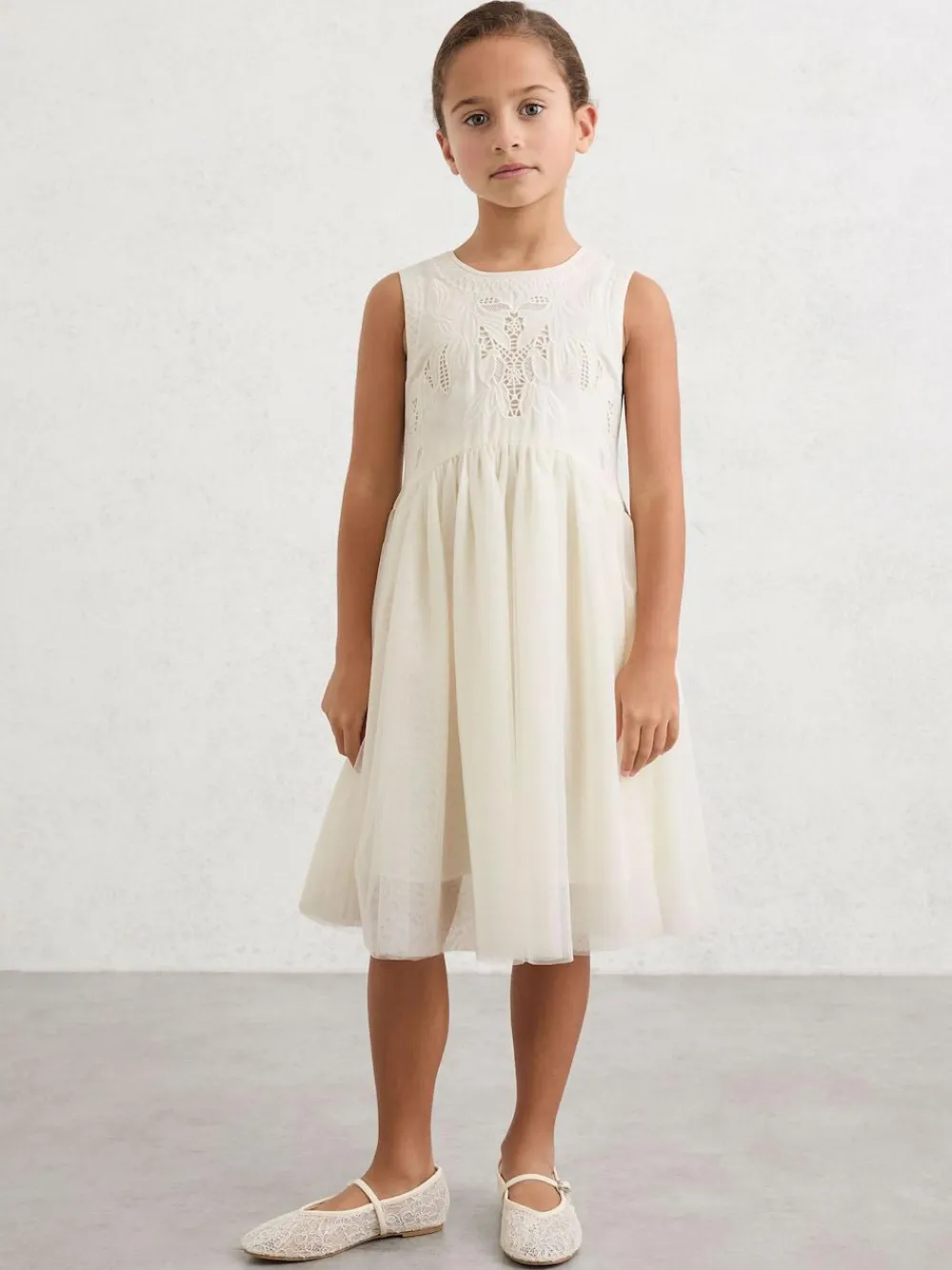 Reiss Ivory Phoebe 9-13 yrs Lace-Detail Tulle-Skirt Dress^ Dresses|Occasionwear