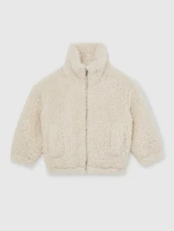 Reiss Ivory Remy 9-13 yrs Faux-Shearling Funnel-Neck Coat