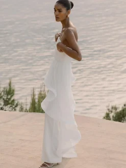 Hot Reiss Ivory Rhiannon Silk Ruffle Bandeau Wide-Leg Jumpsuit