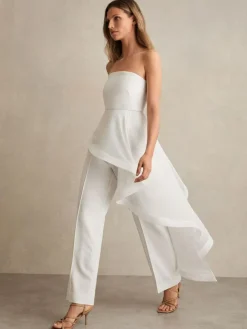 Hot Reiss Ivory Rhiannon Silk Ruffle Bandeau Wide-Leg Jumpsuit